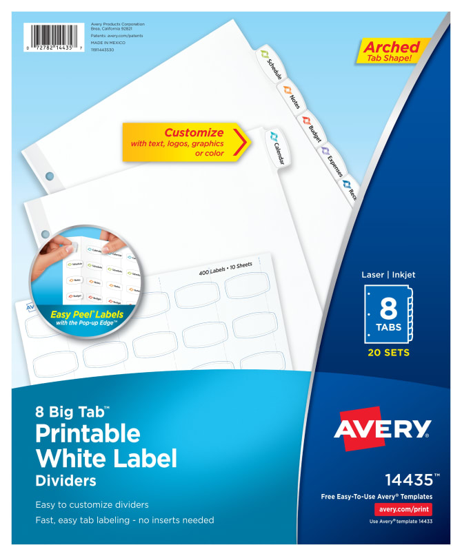 Avery Big Tab™ Printable Label Dividers 8 Tabs, 20 Sets ...