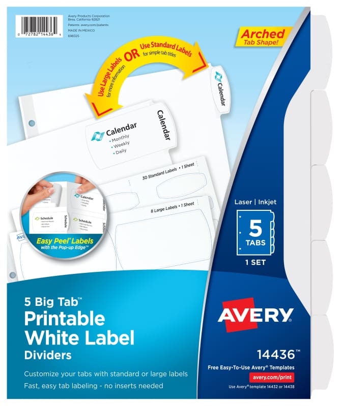 Avery Big Tab Printable Label Dividers 5 Tab Set 14436 Avery Com