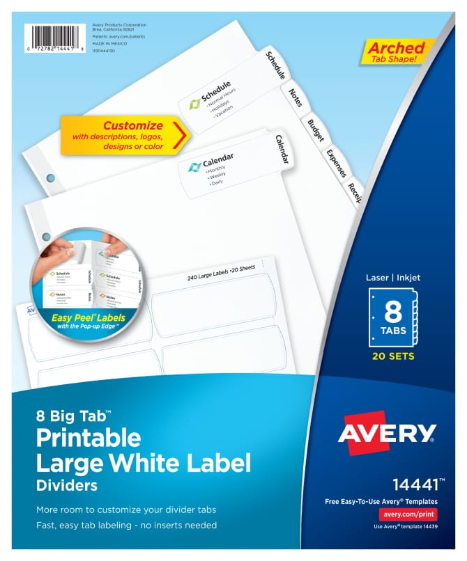 Avery Big Tab™ Printable Large Label Dividers 8 Tabs, 20 Sets ...