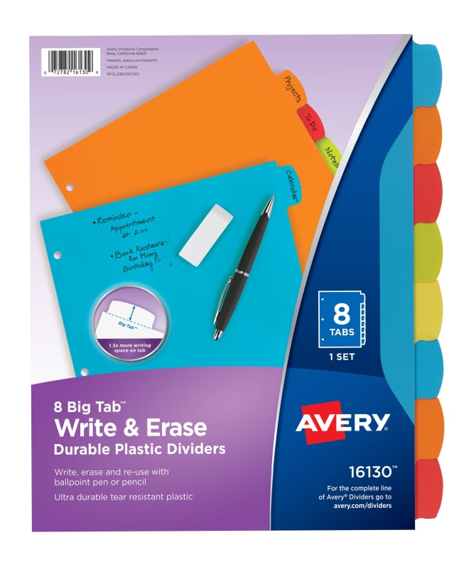Avery Big Taba Write Erase Durable Plastic Dividers Multicolor 16130 Avery Com