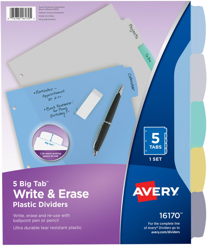 Avery Big Tab™ Write  Erase Durable Plastic Dividers Multicolor (16170) 