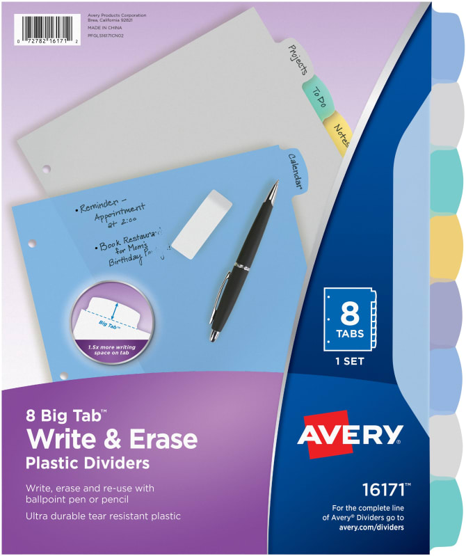 Avery® Big Tab™ Write & Erase Durable Plastic Dividers, 8-Tab ...
