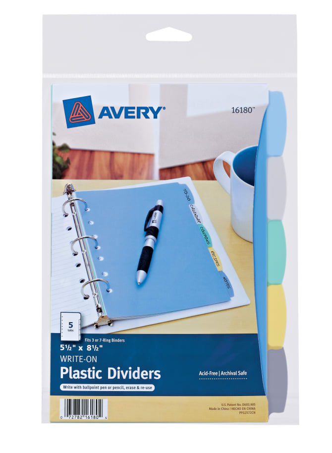 Avery Mini Durable Write Erase Plastic Dividers 5 Tab Set 16180