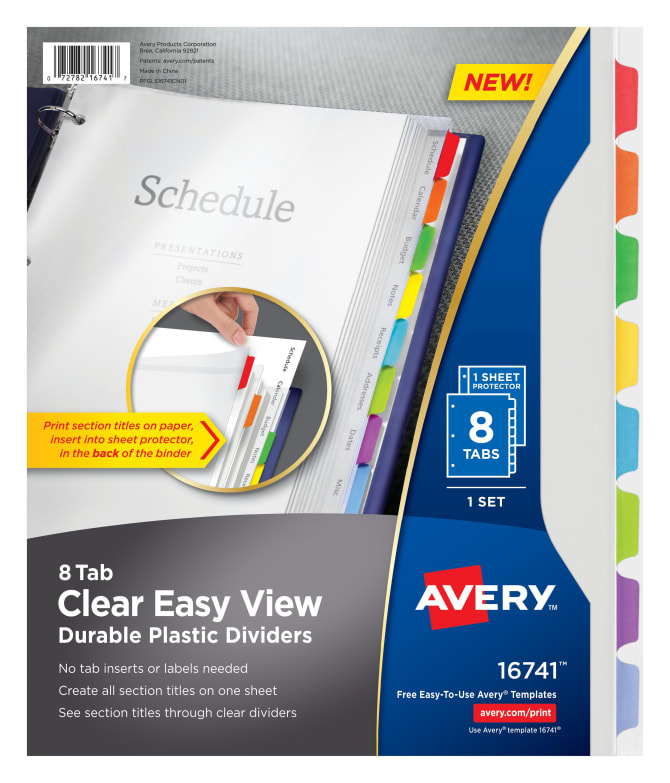 Avery Clear Easy View Durable Plastic Dividers Multicolor 16741 Avery Com