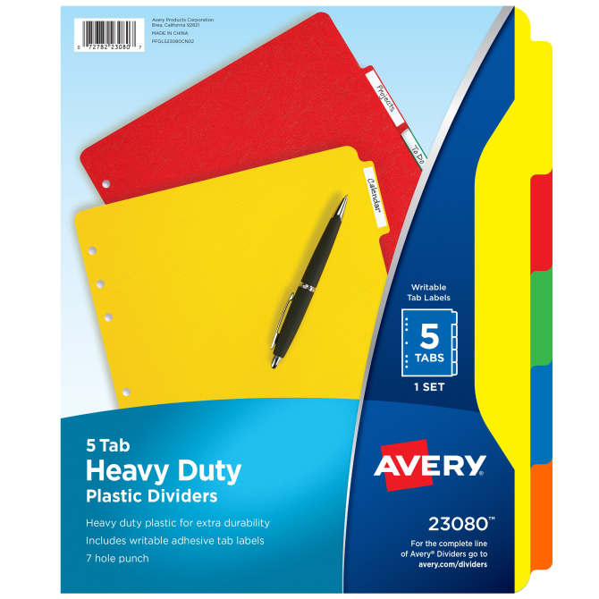 Avery Heavy Duty Plastic Dividers 5 Tab Set 23080 Avery Com