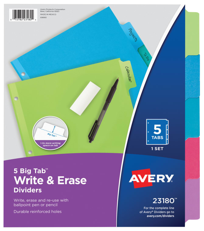 Avery 16170 Write-on Dividers,Translucent,5-Tab,8-1/2-Inch x11-Inch,Multi 