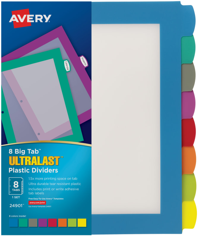 Avery Ultralast Big Tab Plastic Dividers 8 Tab Set Multicolor 24901
