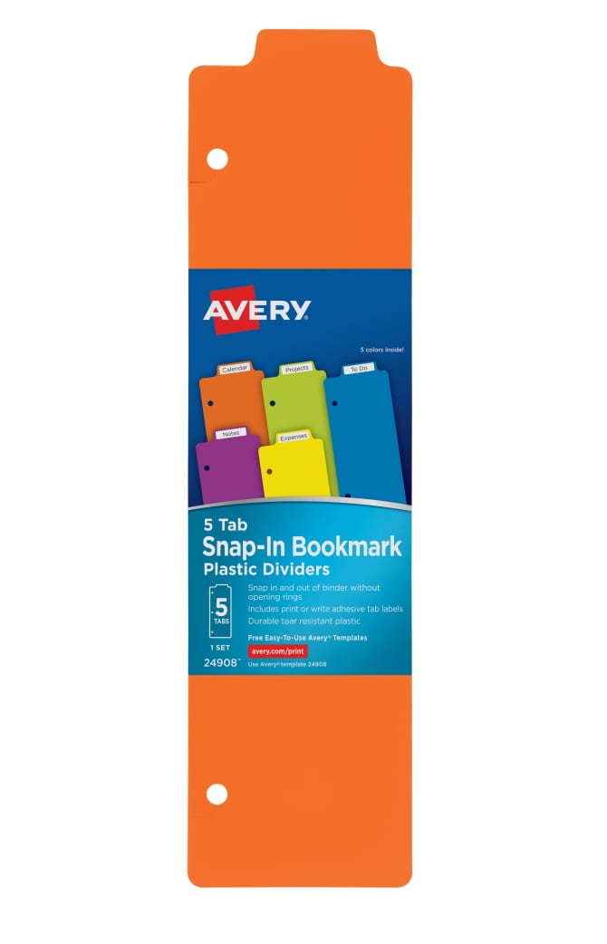 Avery Snap In Plastic Bookmark Dividers 5 Tab Set Multicolor 24908
