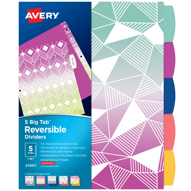 Avery Big Tab Reversible Fashion Dividers Emojis 24974 5-Tab Set