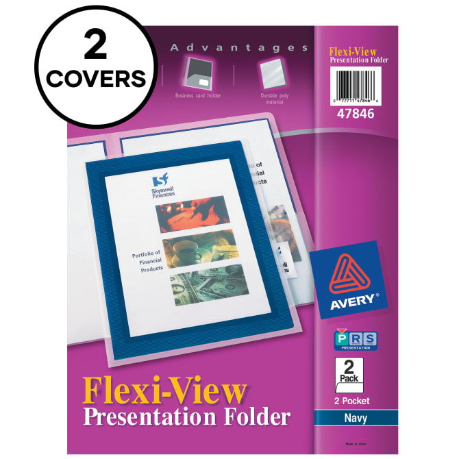 Avery® Flexi-View® Two Pocket Folders, Holds up to 50 Sheets, 2 Navy Blue  Folders (47846)