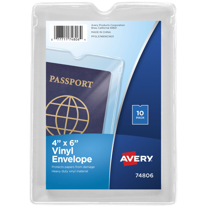 Avery® Corner Lock® Document Sleeves, Assorted Colors, 6 Plastic