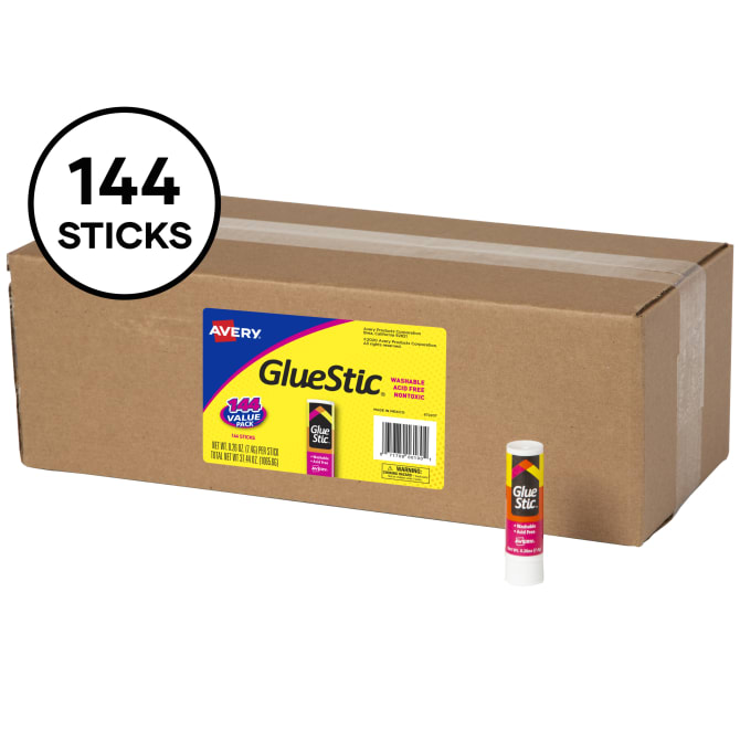 Avery® Glue Stick Value Pack White, Washable, Nontoxic, 0.26 oz. Permanent  Glue Stic, 144pk (00100)