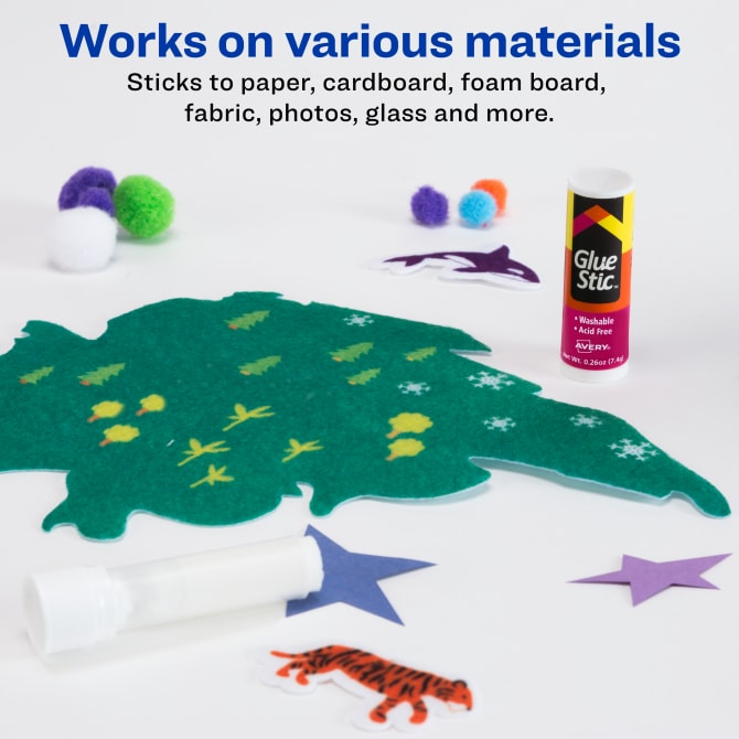 Avery® Glue Stic™, Washable, Nontoxic, Permanent Adhesive, 0.26 oz., 3  Sticks (00164)