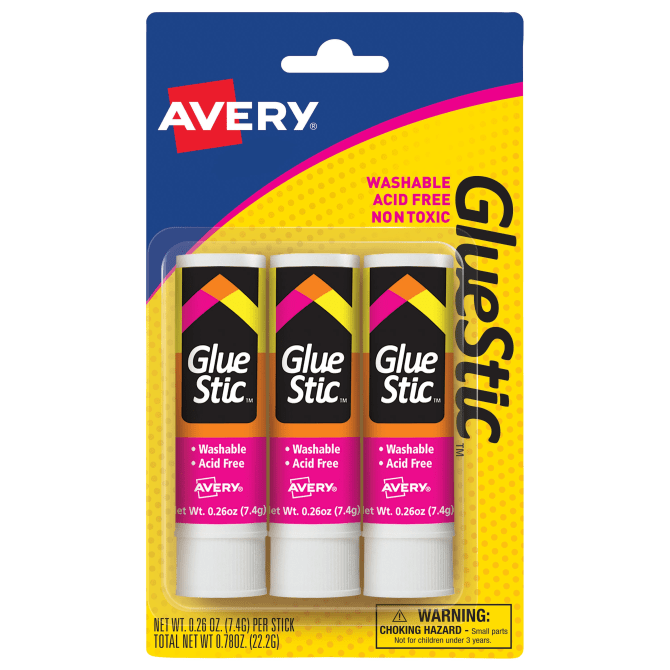  Avery Permanent Glue Stic, 0.26 Oz, Applies White, Dries Clear  : Arts, Crafts & Sewing