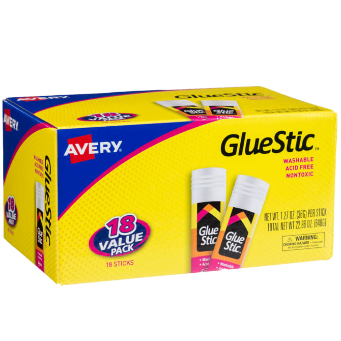 Avery® Glue Stic™, Glue Sticks, Washable, Non-Toxic, 1.27oz, 6 Total (98073)