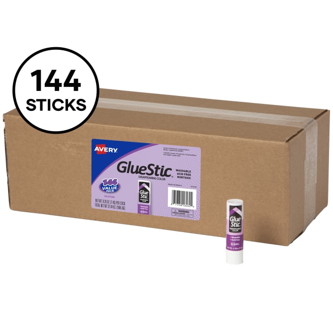 Avery® Glue Stic™, Washable, Nontoxic, Permanent Adhesive, 0.26 oz., 3  Sticks (00164)