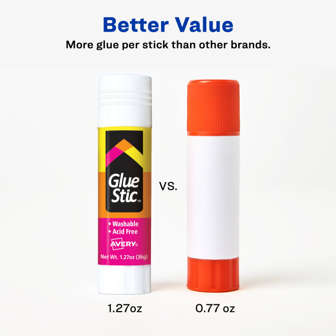 Avery® Glue Stic™, Glue Sticks, Washable, Non-Toxic, 1.27oz, 6 Total (98073)