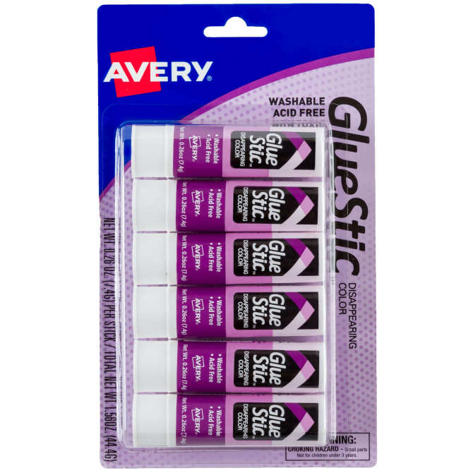 Avery Glue Stic™ Disappearing Purple Color Nontoxic 6 Sticks (98096)