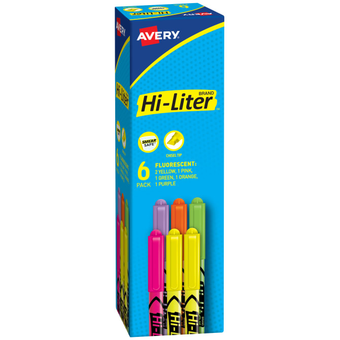 Avery Hi-Liter® Pen-Style Assorted Colors Nontoxic, 6 Highlighters (23565)