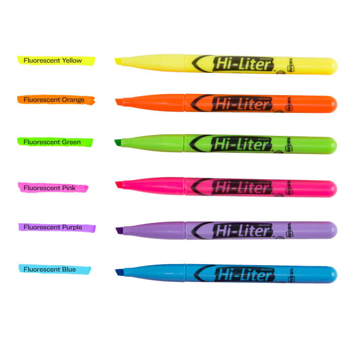 Hi-Liter® Pen-Style Highlighters, Chisel Tip, 6 Assorted Color