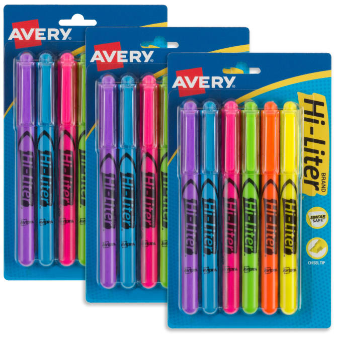 Hi-Liter® Pen-Style Highlighters, Chisel Tip, 6 Assorted Color Highlighters,  3 Packs (25602)