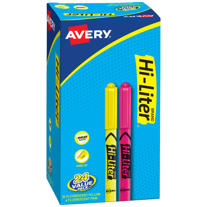 Avery Hi-Liter® Pen-Style Assorted Colors Nontoxic, 6 Highlighters (23565)