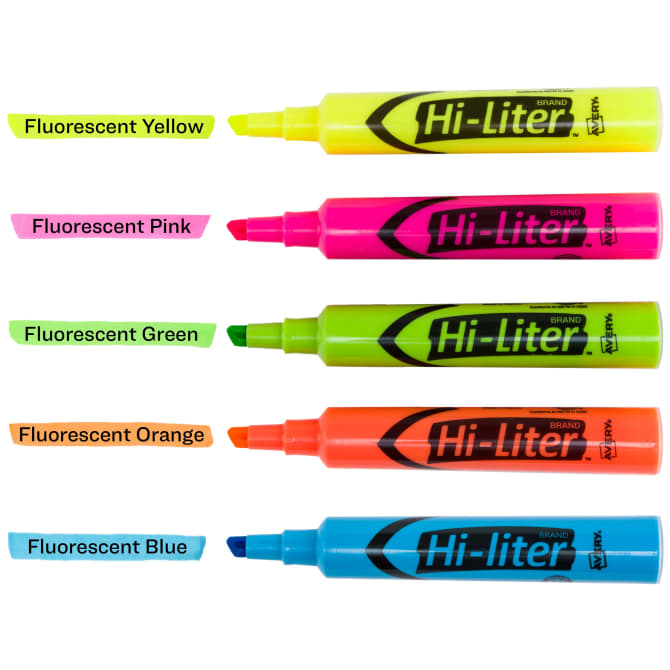 Avery Hi-Liter Chisel Tip, 12 Assorted Color Highlighters