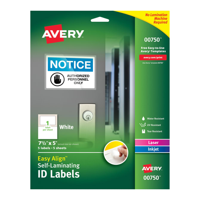 Avery Easy Align Self Laminating Id Labels Permanent Adhesive 7 1 2 X 5 5 Labels 00750