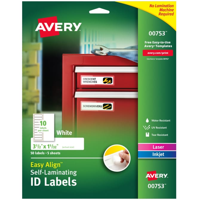Avery® Easy Align® Self-Laminating ID Labels, 3-1/2