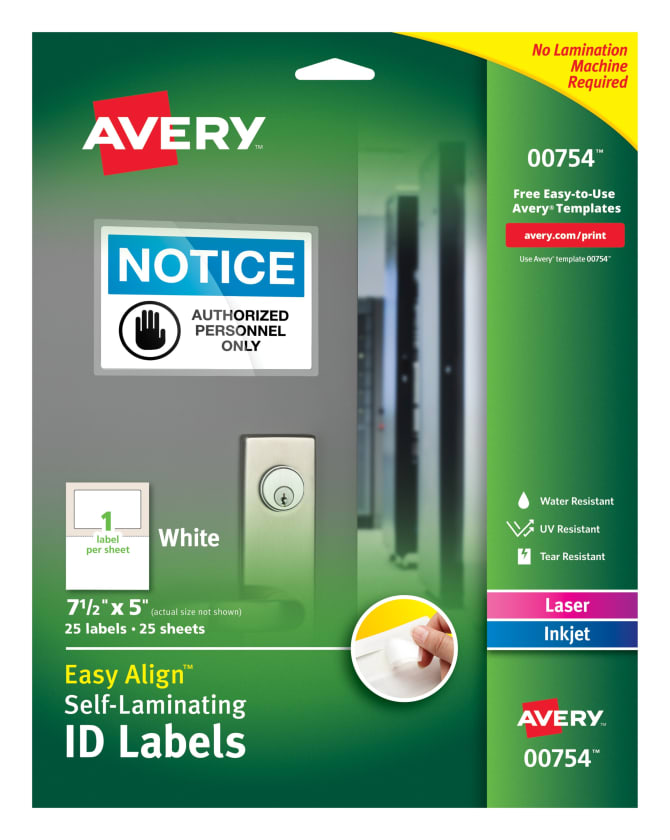 Avery Easy Align Self Laminating Id Labels 5 X 7 1 2 25 Labels 00754 Avery Industrial