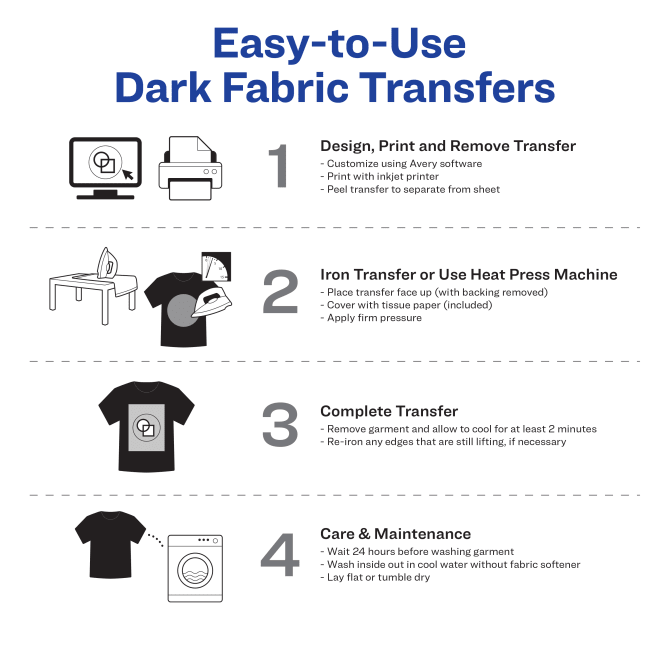 Avery Dark Transfer Paper for T-Shirts, 2 x 3 Pre Die-Cut Iron