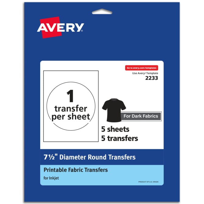 Avery® Dark Fabric Transfers, 7.5