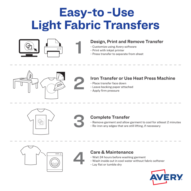 2 pk Avery T Shirt Transfers 6ea Printable Heat IRON Paper for Light  Fabrics
