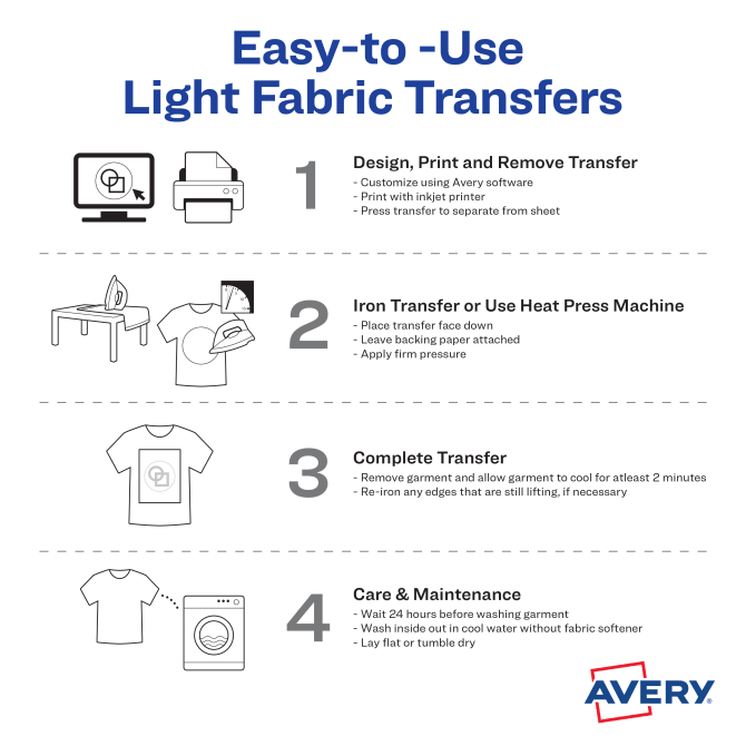 Avery® Light Fabric Transfers, 7.5 Diameter Pre Die-Cut Iron-On Circle  Transfers, 6 Sheets, 6 Total (2237)