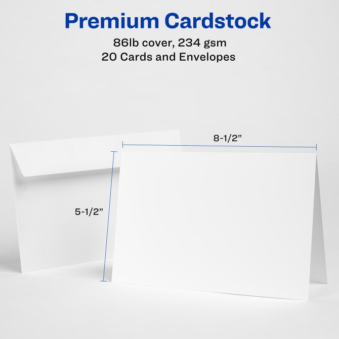 Avery® Half-Fold Greeting Cards, 5-1/2" x 8-1/2", Matte White, 20 Cards  with Envelopes (3265) | Avery.com