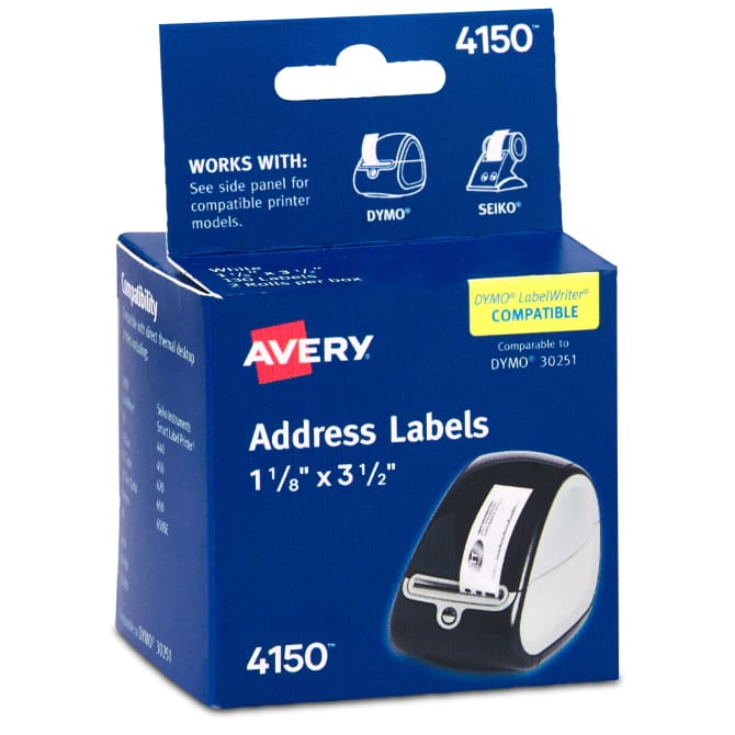 Avery Direct Thermal Address Labels 1 1 8 X 3 1 2 White Permanent 2 Rolls Total Of 260 Labels 4150