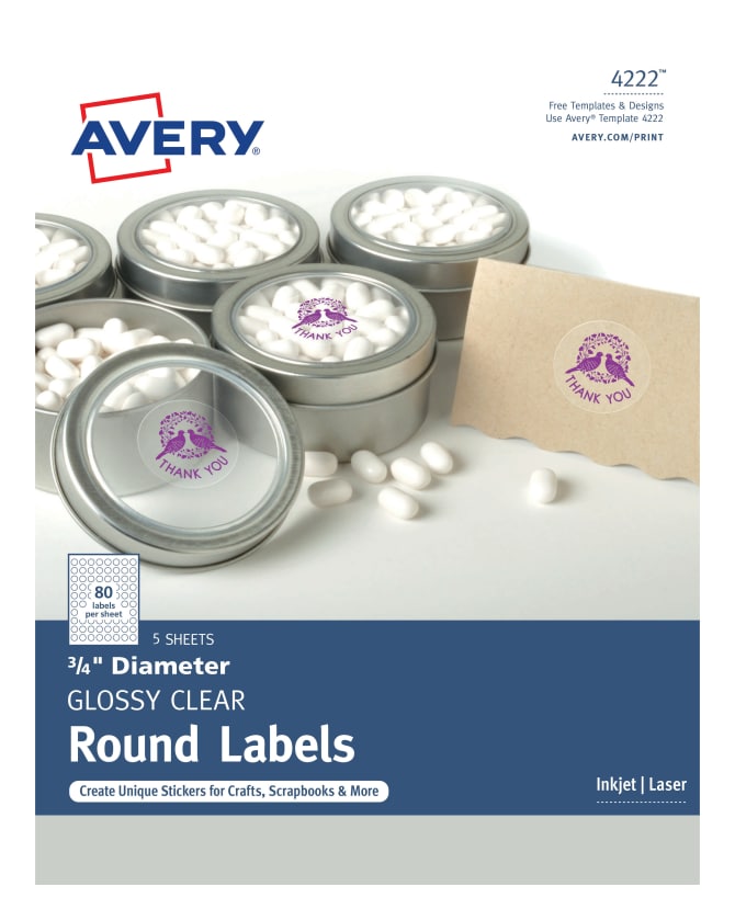 Avery Round Labels Print To The Edge Glossy Clear 3 4 Diameter Pack Of 400 4222