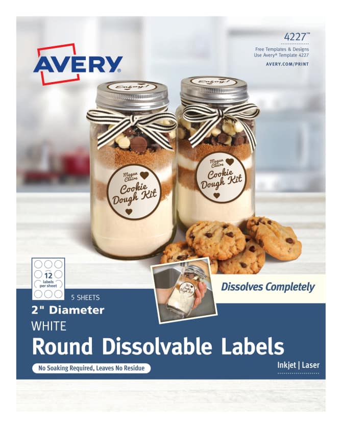 Avery Dissolvable Labels Removable Adhesive Print To The Edge 2 Diameter 60 Labels 4227