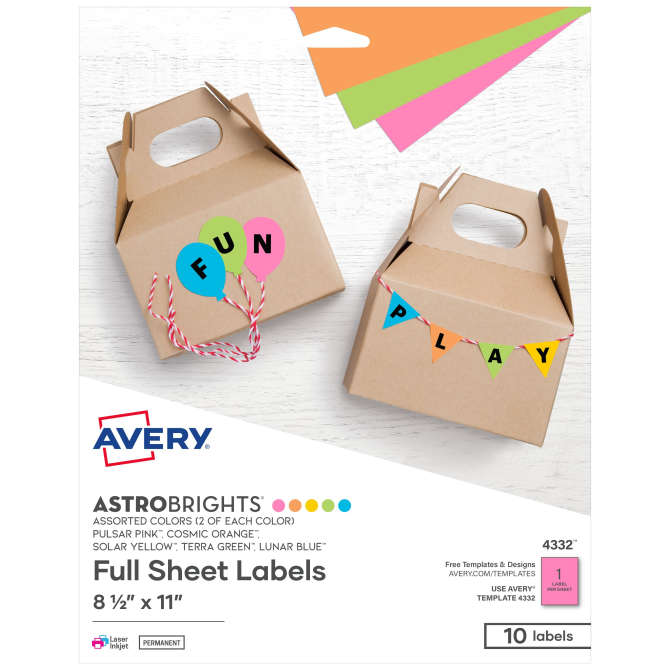 Avery® Full-Sheet Labels with Sure Feed™, Assorted Bright ...