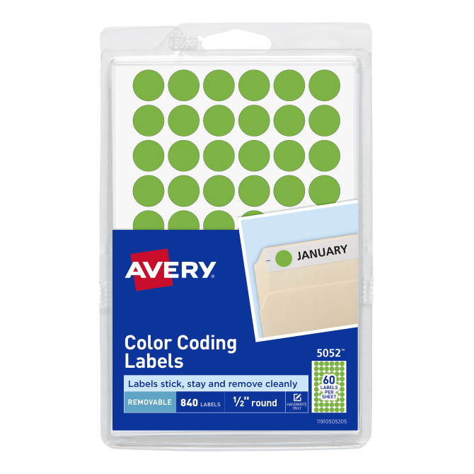 Avery® Color-Coding Removable Labels, 1/2 Inch Round Stickers, Neon Green,  Non-Printable, 840 Dot Stickers Total (5052)