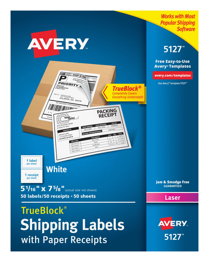 Shipping Labels w Paper Receipts Permanent Adhesive Avery