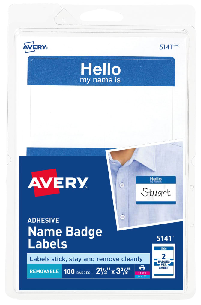 Avery Name Badge Labels Blue Border 2 1 3 X 3 3 8 100 Badges 5141