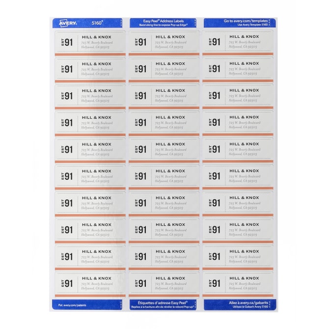 Avery 5160 Easy Peel Address Labels 1 X 2 5/8 3 000 Labels