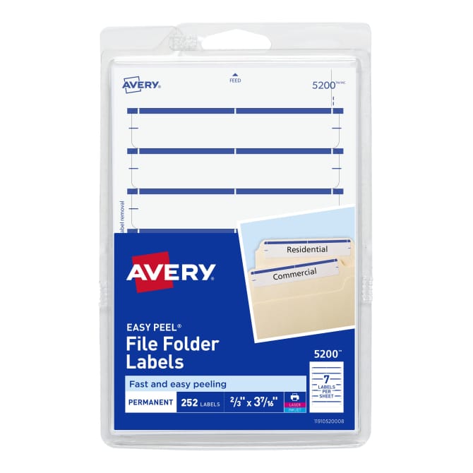 Avery File Folder Labels Permanent Adhesive Dark Blue 1 3 Cut 252 5200