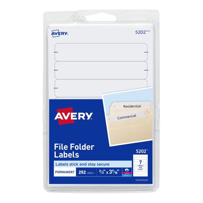 Avery File Folder Labels Permanent Adhesive 1 3 Cut 252 Labels 5202