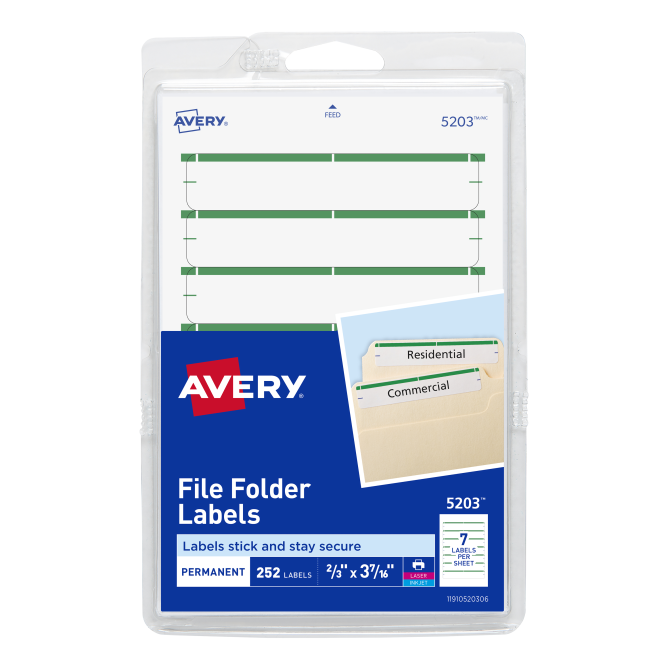 Avery File Folder Labels Green 252 Labels (5203) 