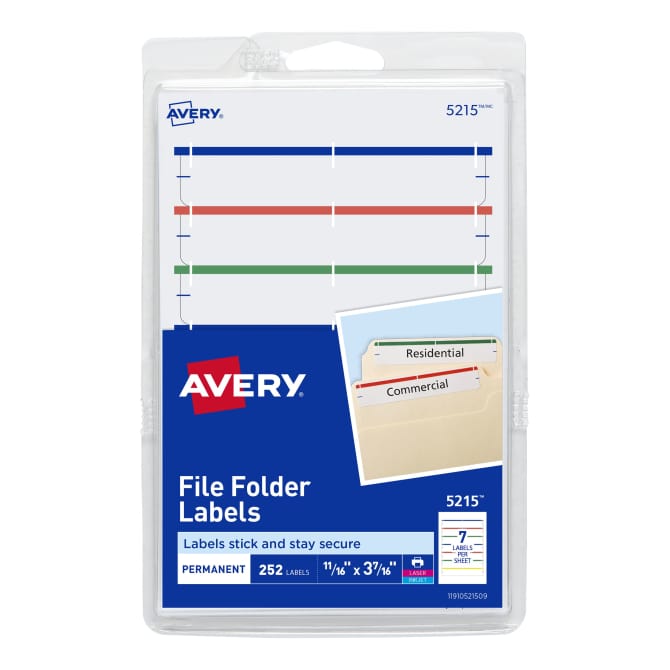 File Folder Labels on 4” x 6” Sheets, Easy Peel, Assorted, Print or  Handwrite, 2/3” x 3-7/16”, 252 Labels (5215)