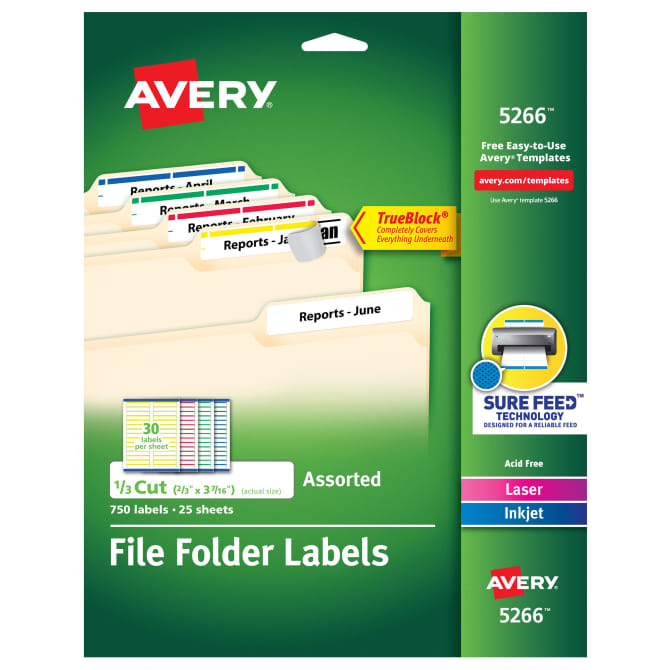 Trueblock File Folder Labels 2 3 X 3 7 16 750 Printable Labels Permanent Assorted Colors 5266 Avery Com