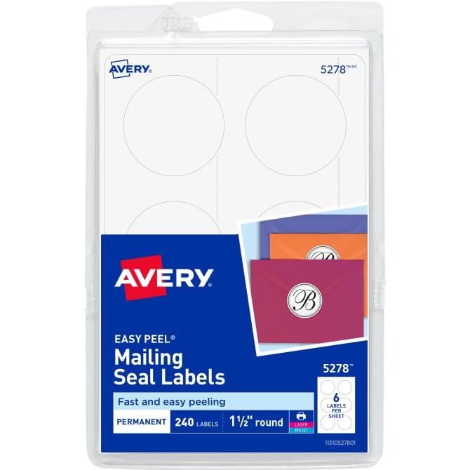 Avery Mailing Seals Permanent Adhesive 1 1 2 240 Labels 5278