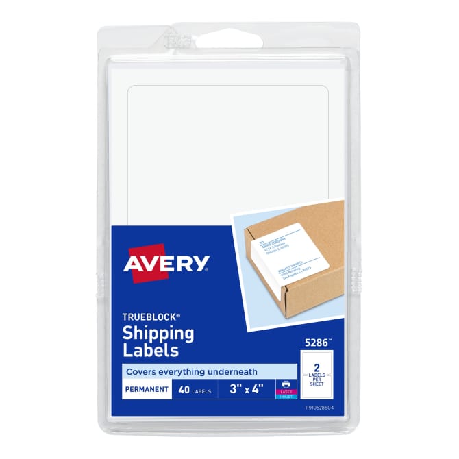 Avery® Shipping Labels, TrueBlock® Technology Permanent Adhesive, 3